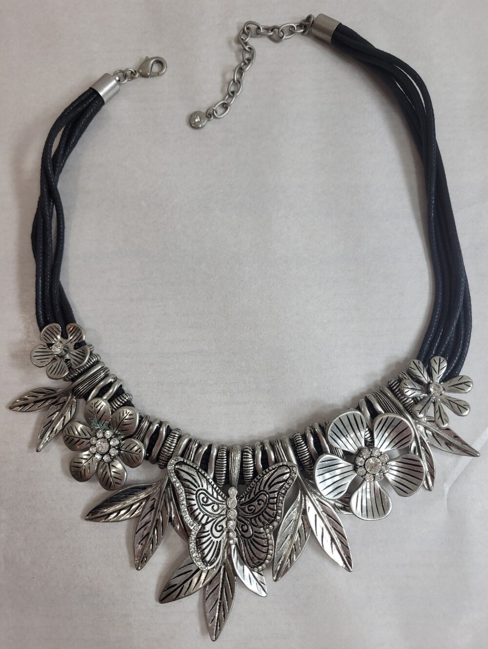 Dune & Willow Silver Floral Butterfly Statement Necklace - Women Jewelry